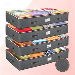 Storage Organizers For Clothes, Blankets, Winter Clothing & Shoes - Pack Of 4 Underbed Containers With Handles, Dual Zippers, Clear Top - Under Bed Storage Bins With Clear Visibility - Durable, Breathable, Collapsible Storage For Closet Organization