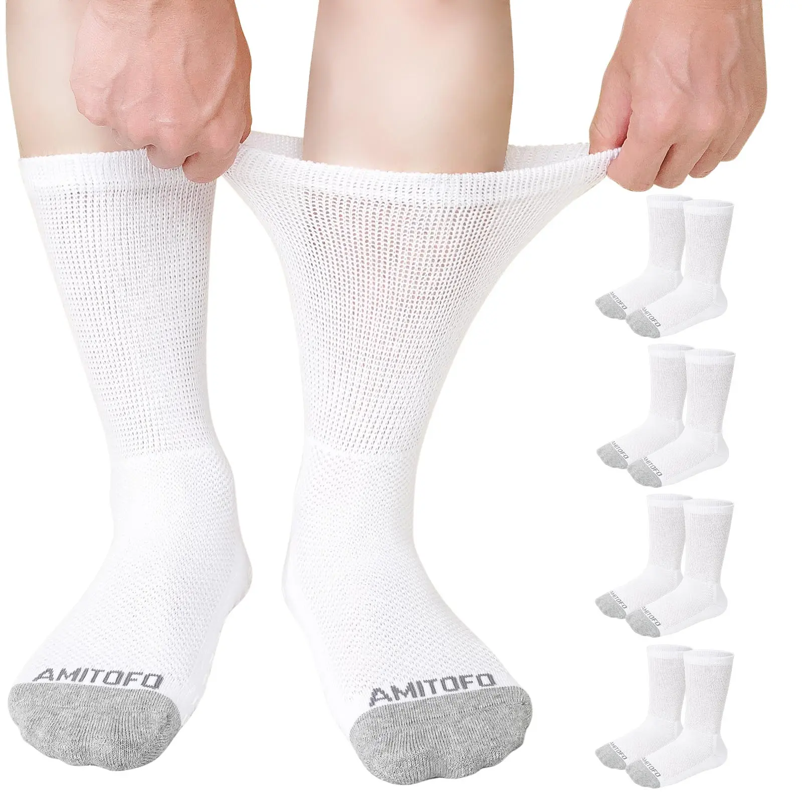 Slip Diabetic Socks: 4 Pairs Non Binding Hospital Socks for Men Women with Grips Elderly Edema 9-15 Fit Knit Womenswear Bottom Breathable Cotton Everyday Fabric Loose Nursing Women's Plush Lounge Calf Socks
