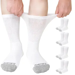 Slip Diabetic Socks: 4 Pairs Non Binding Hospital Socks for Men Women with Grips Elderly Edema 9-15 Fit Knit Womenswear Bottom Breathable Cotton Everyday Fabric Loose Nursing Women's Plush Lounge Calf Socks