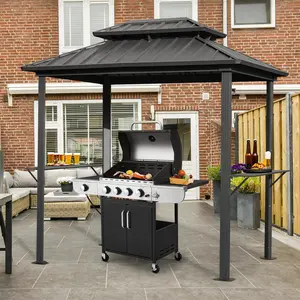 EROMMY Grill Gazebo 8 x 6 FT, Outdoor Barbecue Gazebo with Double Galvanized Steel Roof, Aluminum Grill Canopy with Shelves for Patio, Lawn, Garden