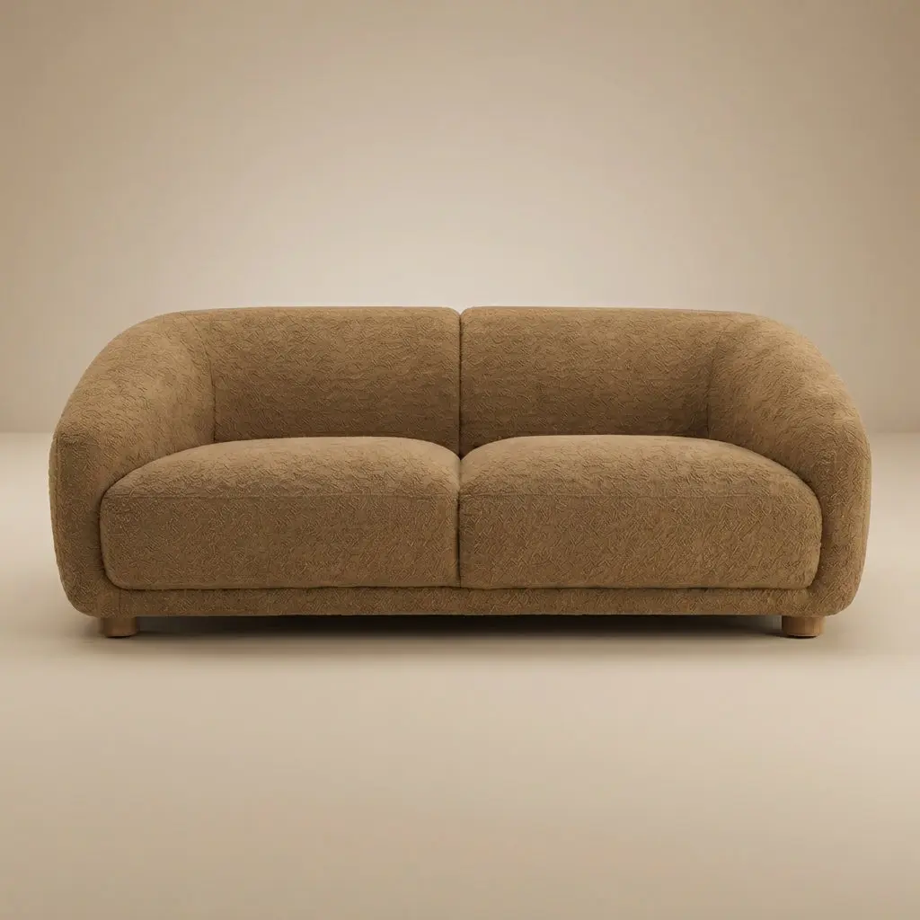 Kolvere Contemporary Brown Boucle Loveseat with Solid Wood Round Legs