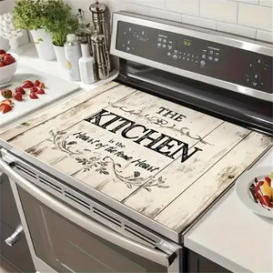 1pc 2D Flat Extra-Large Stove Cover Measuring - Features a "Wood Grain Kitchen" Design with a Scratch-Resistant Surface, Non-Slip Rubber Backing, Durable Stove Protector, Perfect Gift for Coffee Lovers, Easy to Clean Material, Home Decor
