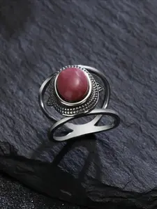 Luxury Natural 8*10MM Tiger's Eye Stone Rhodochrosite Rings,Vintage Gemstone Jewelry Gift 925 Silver Plated Ring for Men Women