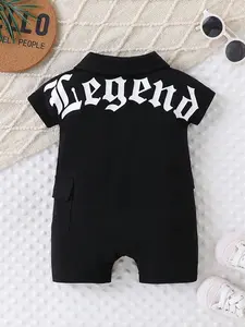 Boys' Summer Short Sleeve Jumpsuit, Casual Fitted All-Over Print, Stylish Streetwear Set for Kids, Perfect Gift Idea