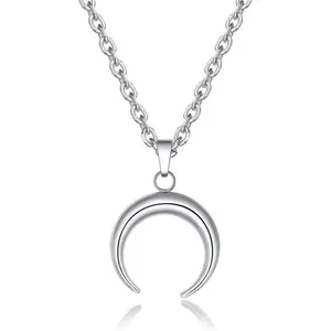 GulCean Moon Necklace for Men Women Stainless Steel Silver Boho Kpop Hip Hop Punk Style Bohemia Unique Crescent Half Moon Pendant Necklace for Woman Man Non Tarnish Jewelry Stylish EMO Accessories Mom Birthday Gifts for Girlfriend