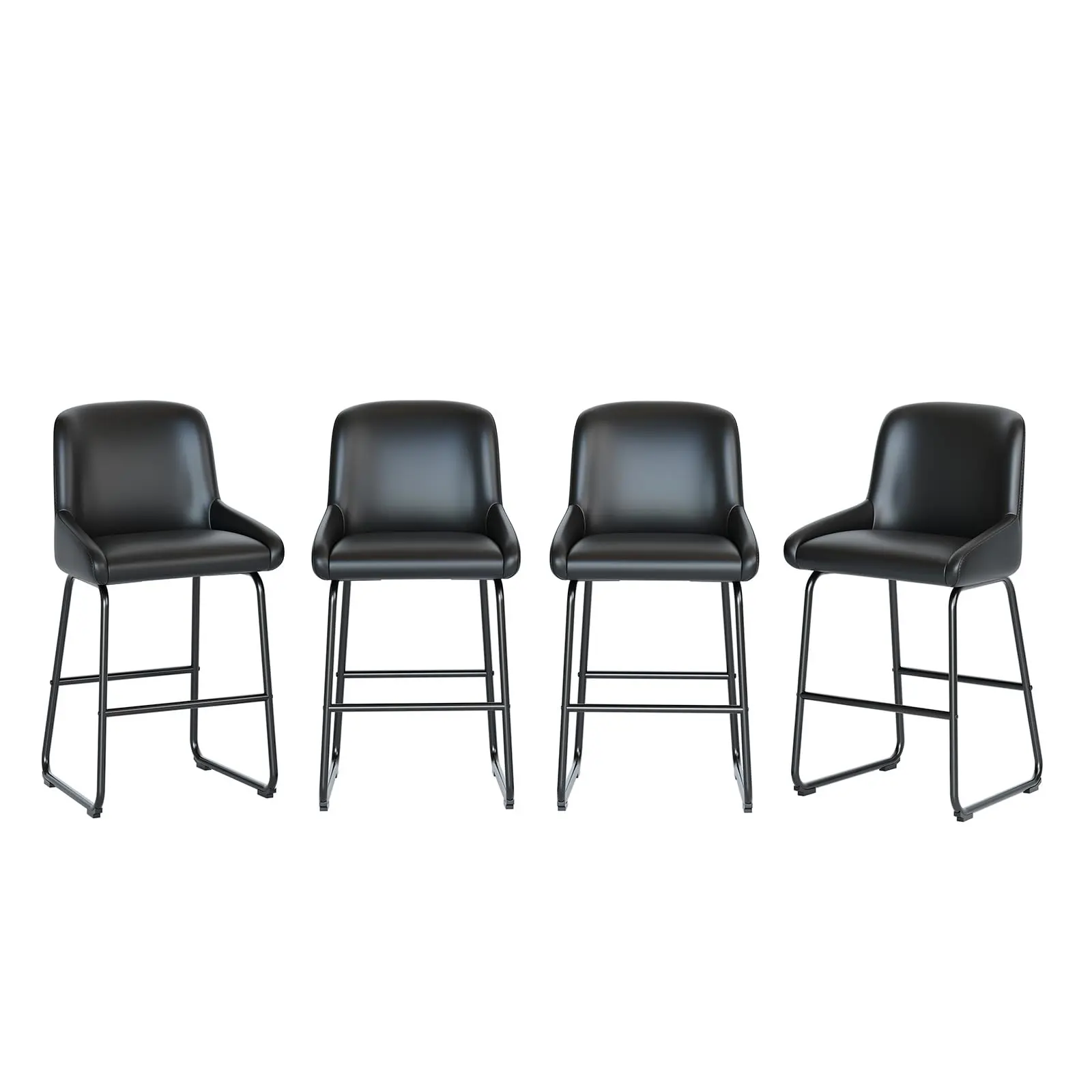 Modern Industrial Counter Height Bar Stools Set of 4 – Black PU Leather, Armless, Backrest & Footrest, Sturdy Metal Frame, Easy-Clean Upholstered Seats – Ideal for Kitchen Island, Dining Room, Breakfast Bar, Leather Barstools