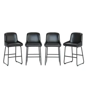 Modern Industrial Counter Height Bar Stools Set of 4 – Black PU Leather, Armless, Backrest & Footrest, Sturdy Metal Frame, Easy-Clean Upholstered Seats – Ideal for Kitchen Island, Dining Room, Breakfast Bar