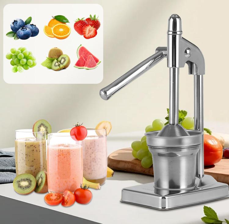 Stainless Steel Manual Citrus Juicer, Heavy Duty Hand Press Squeezer for Oranges, Lemons & Pomegranates, No-Electricity Fruit Extractor for Home & Commercial Use
