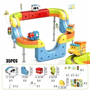 Electric Train Set for Kids, 3D Racing Track Set with Electric Train, Traffic Signs, STEM Train Toy Set for Boys and Girls Aged 3 4 5 6 7 8 9 10 Years Old Birthday