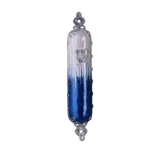 Copa Judaica Mezuzah Case Blue Tone Enamel With Stones