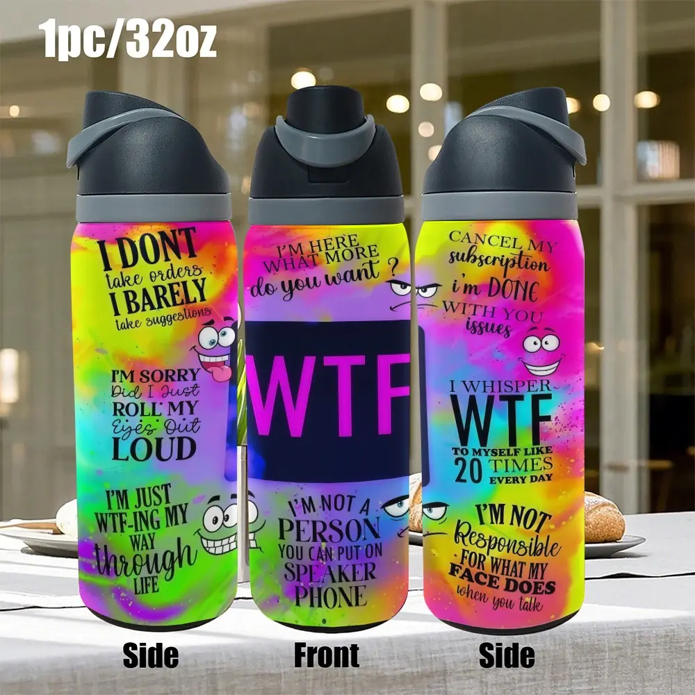 1pc 32oz Stainless Steel Thermos Cup, Sassy Funny Quotes Print, Outdoor Water Bottle Portable and Leak-proof, Suitable for Home, School Sports, Travel and Camping, Christmas, Thanksgiving, Valentine's Day, Birthday Gifts