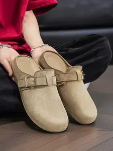 Vintage Style Slip-On Mules, Unisex Faux Fur Lining Buckle Design, Soft Sole Durable Lazy Shoes, Versatile for Home/commute/outdoors