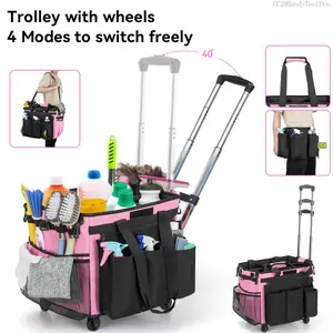 Rolling Cleaning Caddy Bag, Cleaning Caddy with Wheels with Detachable Trolley for Housekeepers, Water Resistant Cleaner Supplies Organizer with Wheels for Kitchen, Car, PicnicCC29HandyToolPro