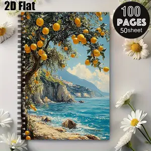 1 Pack Citrus Coastal Spiral Notebook, 5.7x8.26 Inch, Durable Coil Binding, Summer Vacation Journal, Travel Notes, Beach Trip Planner, Gift for Travelers, Perfect for Birthday, Holiday, Back to School [2D] Flat