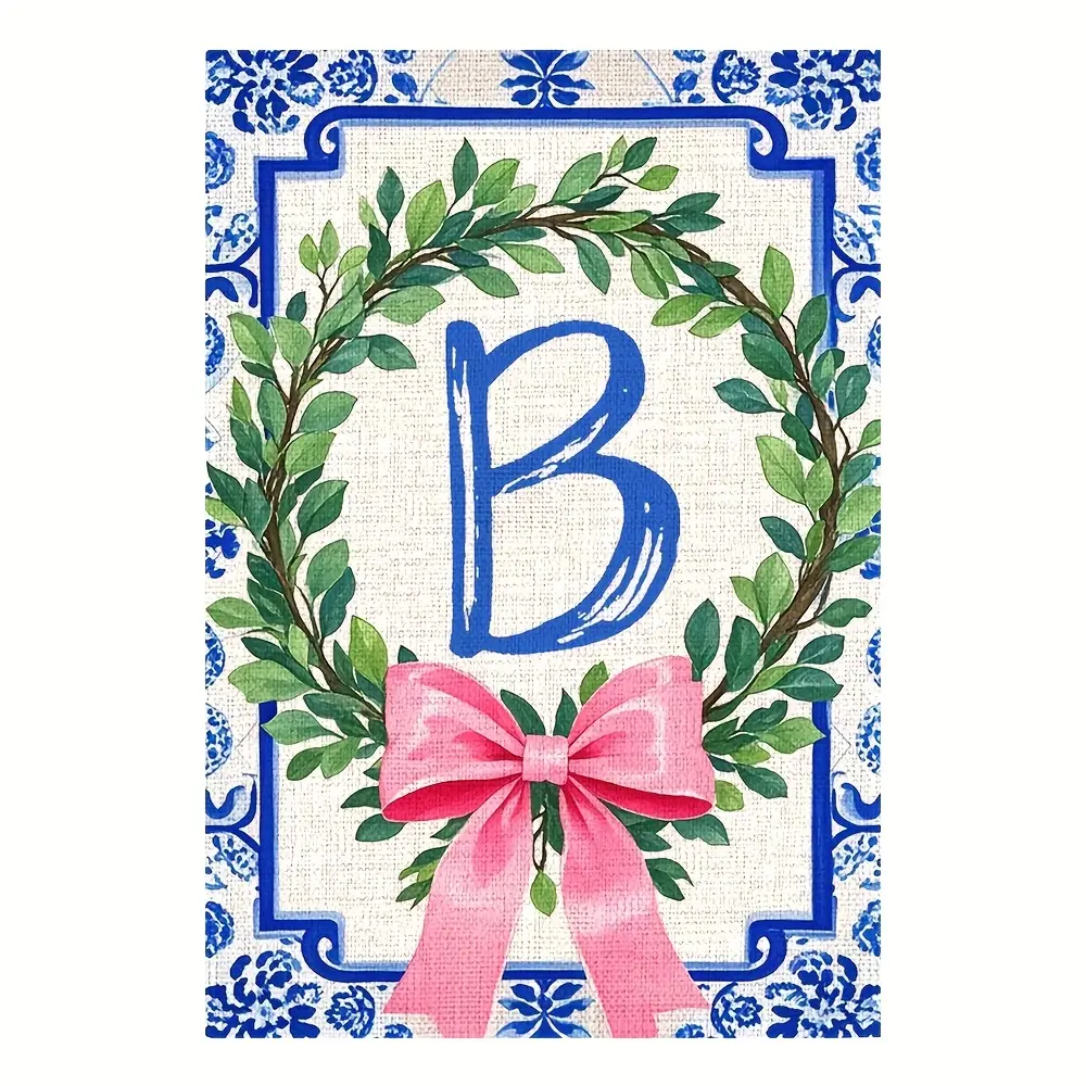 FRANALA Name Initial Flags, Chinoiserie & Bow Flags, Boxwood Wreath, Yard Family Last Name Flag, Perfect for Spring, Easter, Summer And Holiday Outdoor Decorations, Home And Scene Decor, No Flagpole Included