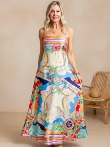 Women's All Over Print Cami Dress, Boho Casual Sleeveless Spaghetti Strap Dress for Beach Holiday Vacation, Ladies Spring & Fall Clothes