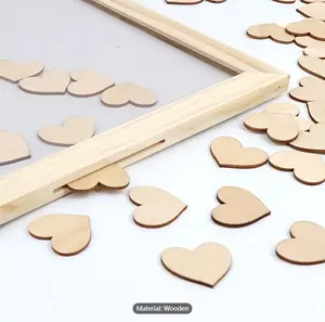 1 pack, Rustic Wedding Guest Book Photo Frame with 102 Wooden Hearts - Perfect for Graduation, Mother's Day, Easter, Summer Wedding Reception Party Decor