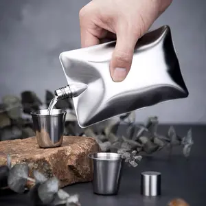 Includes shipping fee. A unique gift for Dad: 304 stainless steel creative irregular-shaped wine kettle, 6 oz wavy design, portable for outdoor use, minimalist dad-friendly wine kettle.