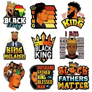 9 Pack Black King Heat Transfer Patches Durable Washable DIY Iron On Stickers for Clothing Bags Accessories