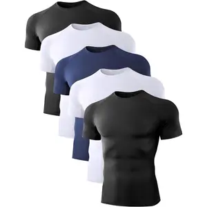 5 Pack Men’s Compression Shirts Short Sleeve Cool Dry Sports Athletic Workout Base Layer Undershirt Tops