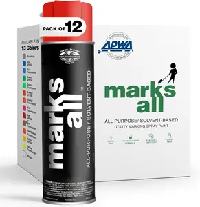 Fox Valley 18oz Marks All Solvent-Based Marking Paint, 12-Pack Red Fluorescent – Long-Lasting, Weather-Resistant Paint for Wet or Dry Surfaces Like Metal, Grass, Concrete, Wood, & More
