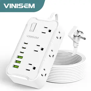 6 AC sockets, 6.5FT/10FT/15FT extension line power board, 1pc 12-in-1 power board/power socket/power strip,maximum power of 1250.W, 10A, 3 USB 3Type-C, suitable for home, office, travel and computer.