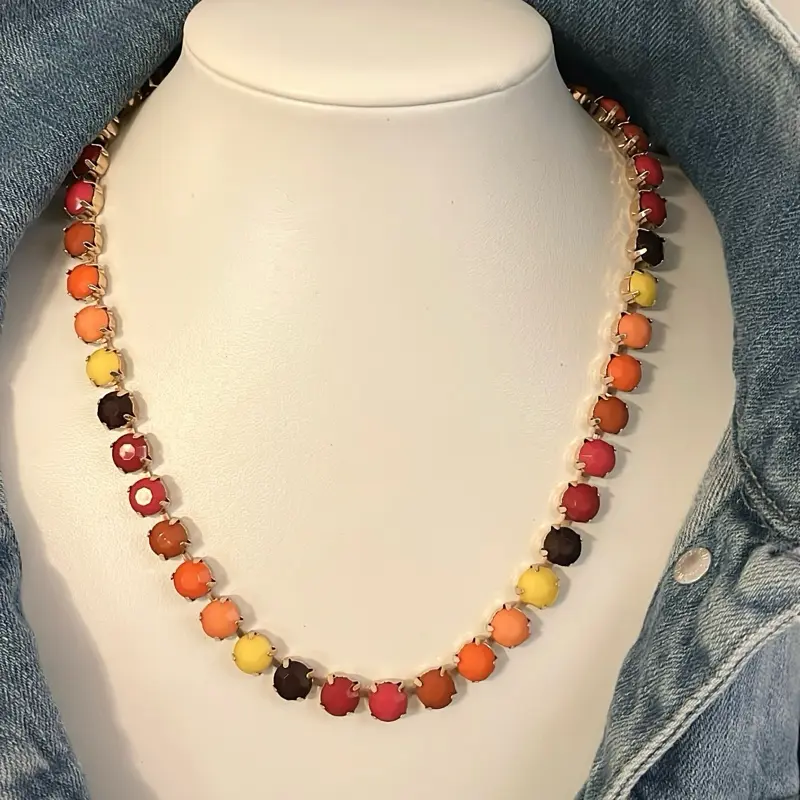 The Sophie Metal-Coat Necklace with Red, Pink, Orange and Yellow Stones - Jewel Candy Vibes for Stylish Outfits