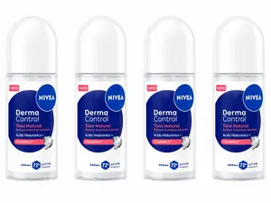 NIVEA 4PACK Roll-on DERMA CONTROL Tono Natural Sent 50ml 3en1 72 hours of Protection Antiperspirant Alcohol-Free Unisex (DERMA 4X)