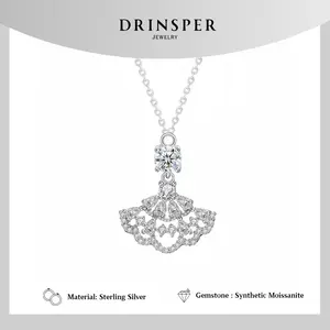 DRINSPER Miniskirt S925 DVVS Synthetic Moissanite Sterling Silver Necklace for Women Girls Sector Necklace Suitable for Daily Wearing Birthday Jewelry Chrismas Gift for Girlfriend Mom