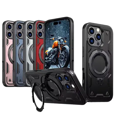 360° Rotation MagSafe Charging iPhone Case For 17 16 15 14 13 Pro Max Plus Air  with Ring Kickstand – Shockproof Magnetic Back Cover