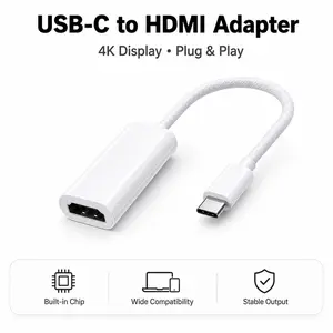 4K 60Hz USB C to HDMI Adapter, White Braided Type C HDMI Converter for iPhone iPad MacBook Galaxy Surface ThinkPad usb-c data