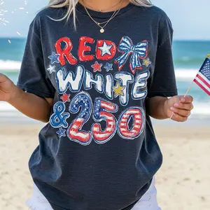 Comfort Colors 250th Anniversary Shirt, Red White and 250 Tee, 4th of July Shirt, Preppy Patriotic Tee, USA America Shirt, Flag Tshirt