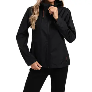 KLIZZ Women's Lightweight Hooded Jackets Waterproof Windbreaker Sweat Coats with Adjustable Cuffs for Sport