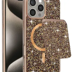 Magnetic Diamond Dual Layer Protection Case with Magnetic Card Slot- GOLD for iPhone 17 Pro Max