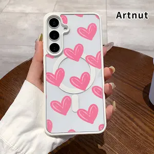 Magnetic Soft Phone Case Compatible with Samsung Galaxy S23 Ultra S24 Plus S25 S22+ FE Hearts in Bloom Pattern Anti-Yellowing Shockproof Ultra-Thin Silicone Crystal Transparent Acrylic Cover Supports Wireless Charging.