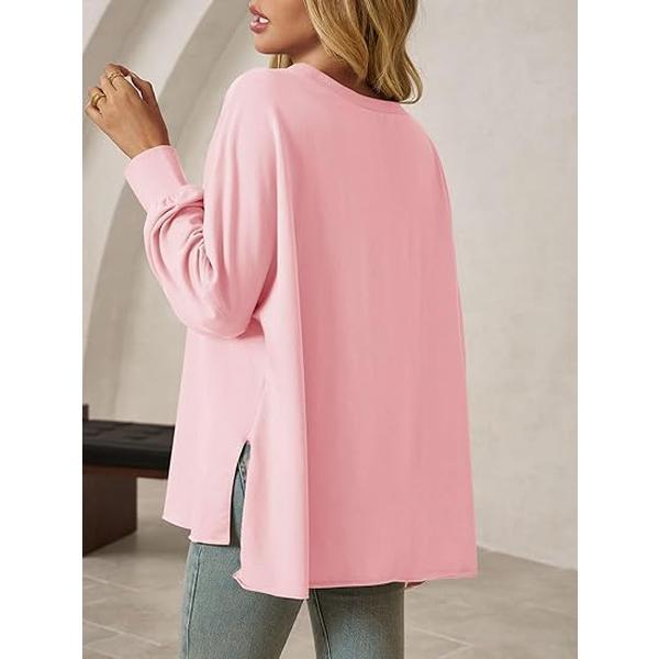 Tankaneo Womens Oversized Off The Shoulder Tops Long Sleeve Trendy Casual T-Shirts Side Slit Loose Fit Tunic Shirts