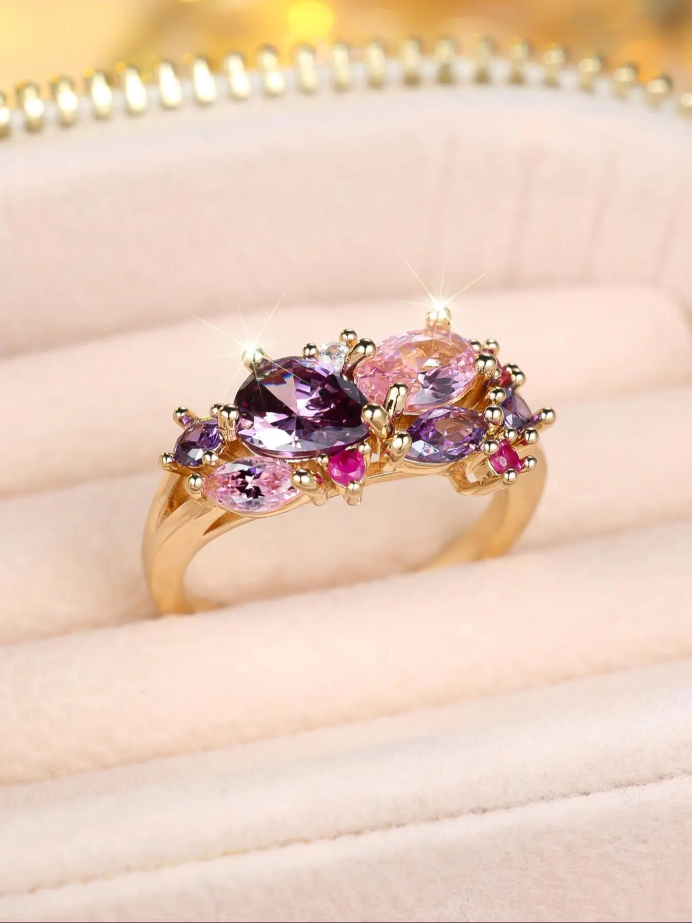 Luxury Glamorous Geometric Multicolor Synthetic Zirconia Women's Ring, Geometric Design Ring, Unique Rings, Beautiful Rings, Fashion Jewelry for Party, Daily Clothing Decor, Trendy All-match & Exquisite Jewelry for Birthday Gift, Promise Rings