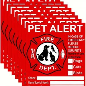 Pet Safety Warning Stickers - 4 Pack Fire Emergency Rescue Stickers, Adhesive, Waterproof, Save Cats/dogs in Fires, Visible Alerts for Firefighters, Visibility