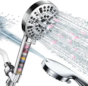 Filtered Shower Head with Handheld, Likense 10 Modes Spray Combo High Pressure Detachable Water Softener Showerhead with 60’’ Hose, Minerals Stones Replacement Filters for Hard Water