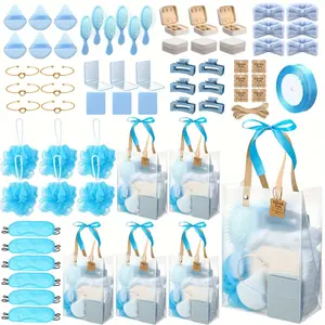 74pcs Party Shower Gift Set with Turquoise & Mint Green Elegant Packaging - Plastic/ Bath & Hair Care Kit with Headband Gift Bags - Durable & Easy-to-Assemble Bridal/ Shower Favors, Birthday Party Prizes