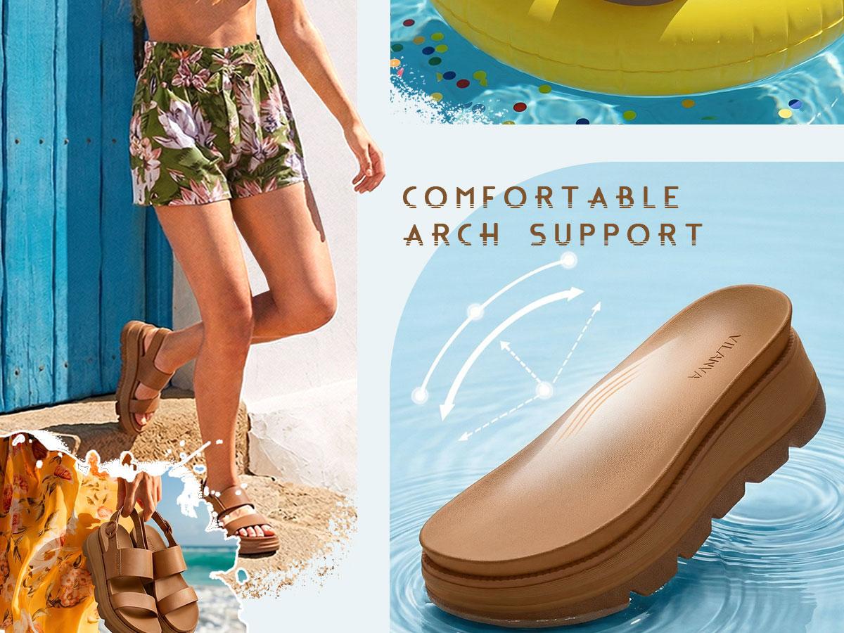 Vilanva women’s platform walking sandals with soft insoles, low wedges, comfortable design and buckle closure—perfect for trendy summer outfits in 2026 #SummerVibes