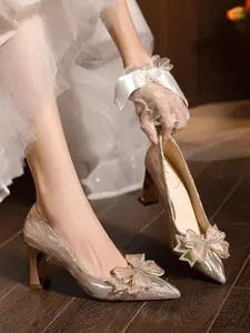 New Women's High Heel Wedding Shoes, Comfortable Single Sole, Fashion Butterfly Knot Design, Versatile Dress Shoes, Elegant Style, Elegant Party Shoes