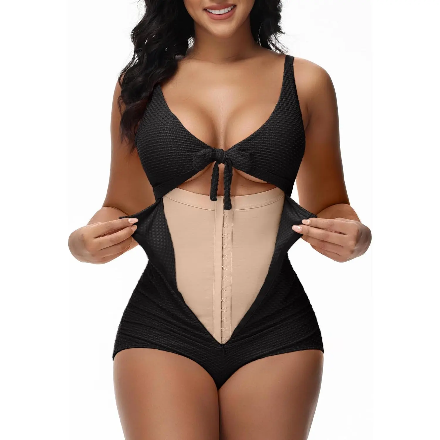 Women's Tummy Control One-Piece Swimsuit Slim Fit Slit Tie-Front Bikini Plunge Swimsuit