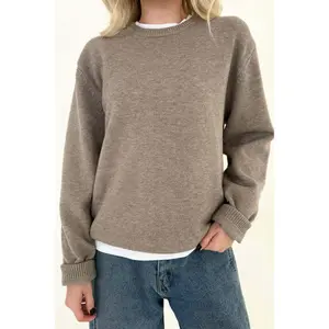 Maddox Essential Crew Neck Boyfriend Sweater in Mocha
