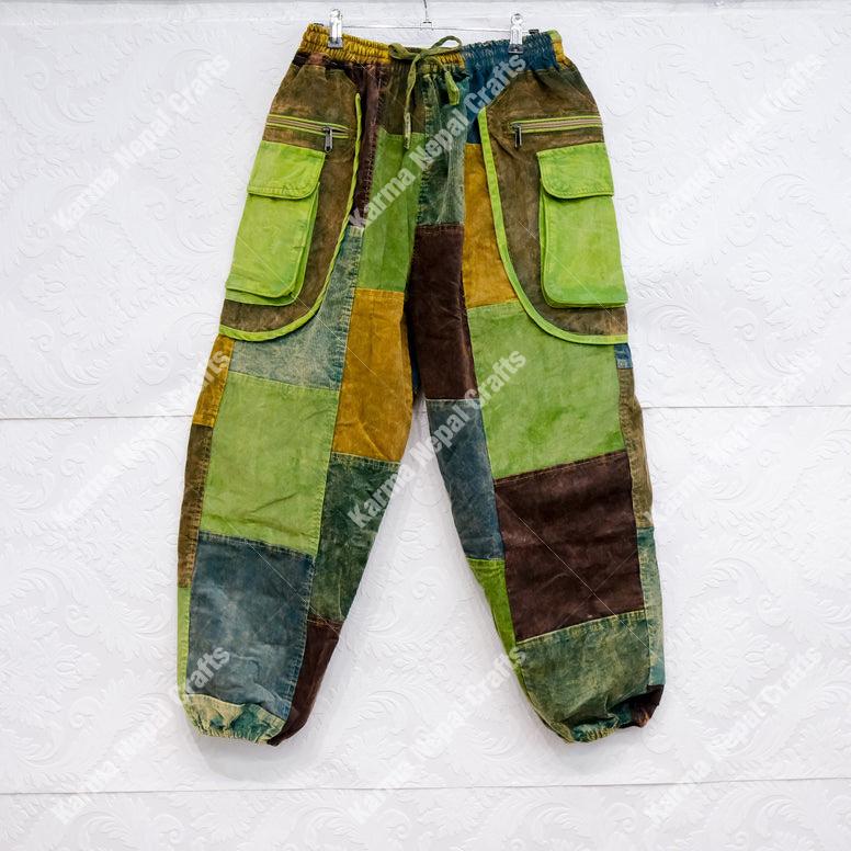 Patchwork Corduroy Baggy Pants, Hippie Harem Pants, Unisex Fall Winter Trousers, Men Women  Multi Pocket Handmade Boho Warm Pants, XS to 3XL, Earth Tone Trousers, Free Spirit Style, Gothic Patch Fashion, Cuffed Trouser