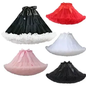 Womens 3-Layered Pleated Tulle Petticoat White Black Pink RedTutu Puffy Party Cosplay Skirt Womenswear Bottom Cute Maxi Basic Minimalist(Sheet)