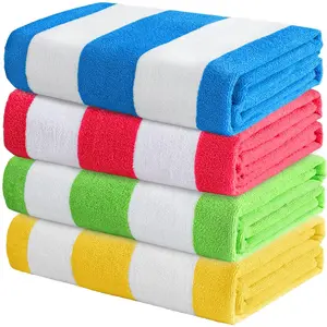 4 Pack Large Microfiber Striped Beach Towels Set - Lightweight Absorbent Beach Bath Pool Towels for Kids and Adults, 30x60 Inches, Assorted Colors Blue Green Yellow Red