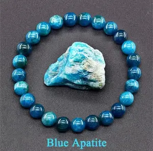 Natural Blue Apatite Bracelets Are Suitable For Men And Women To Wear Elastic Beaded Jewelry