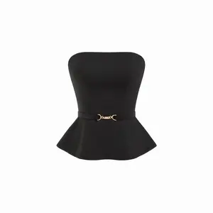 Cider Cinched Waist Metal Detail Belted Bandeau Top