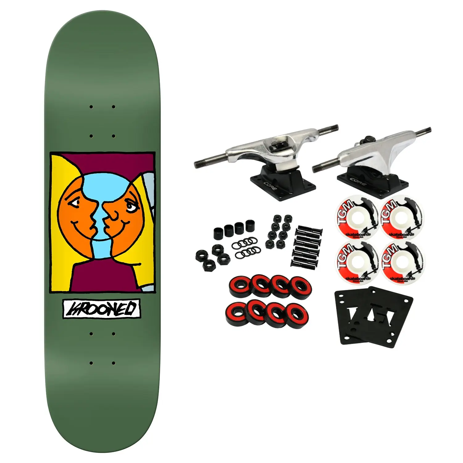 Krooked Skateboard Complete Easy Rider Moonsmile Green 8.38" x 32.25"